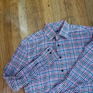 Johnnie-O Todd Hangin Out Button Down Shirt Mens Small Plaid Red Blue Untucked